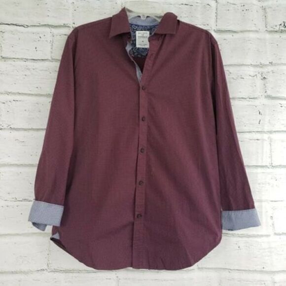 Society Of Threads Mens medium Flip Cuff Slim Fit stretch button up shirt maroon - Picture 3 of 8